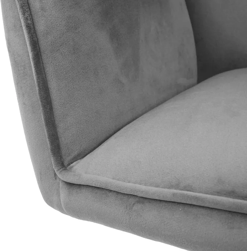 Chaise fauteuil rembourré salon bureau avec accoudoirs rotation 90° en velours gris pieds acier FAL04038