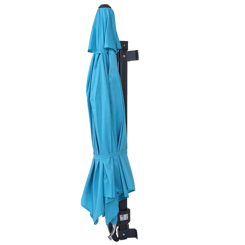 Parasol mural pour balcon terrasse avec mât inclinable 3m polyester aluminium/acier 9kg couleur turquoise 04_0005635