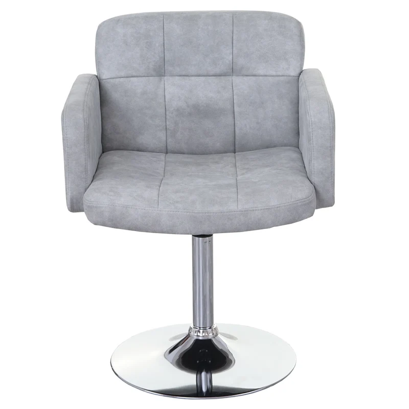 Chaise de salle à manger pivotante faux suède chromé gris vintage 04_0002392
