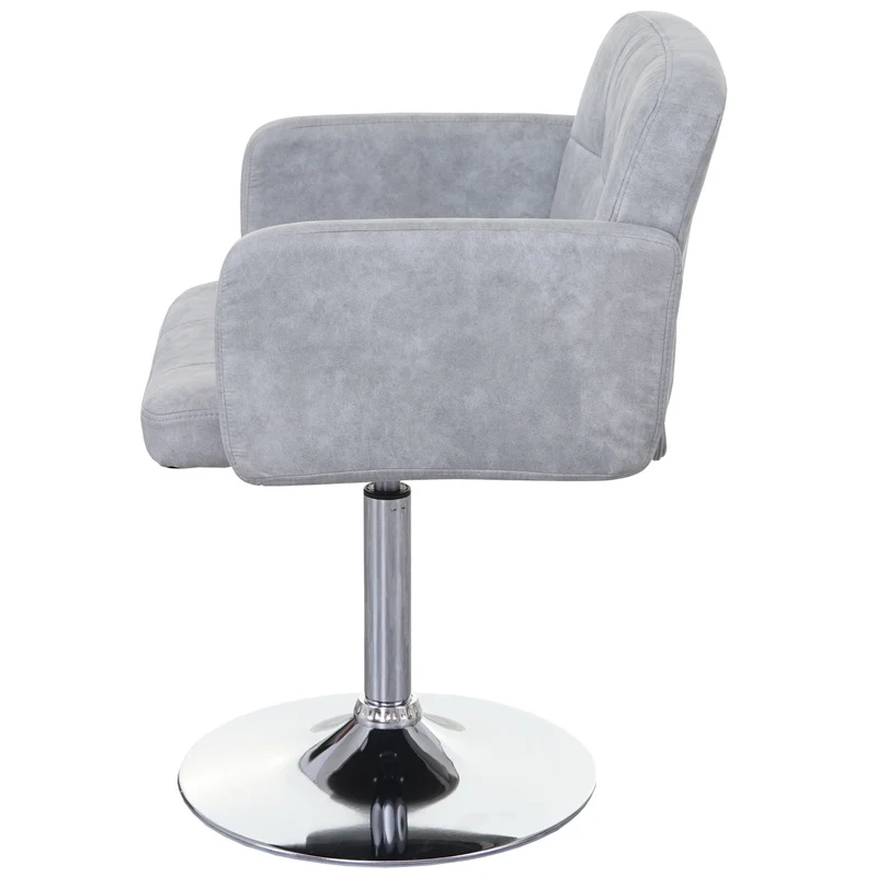 Chaise de salle à manger pivotante faux suède chromé gris vintage 04_0002392
