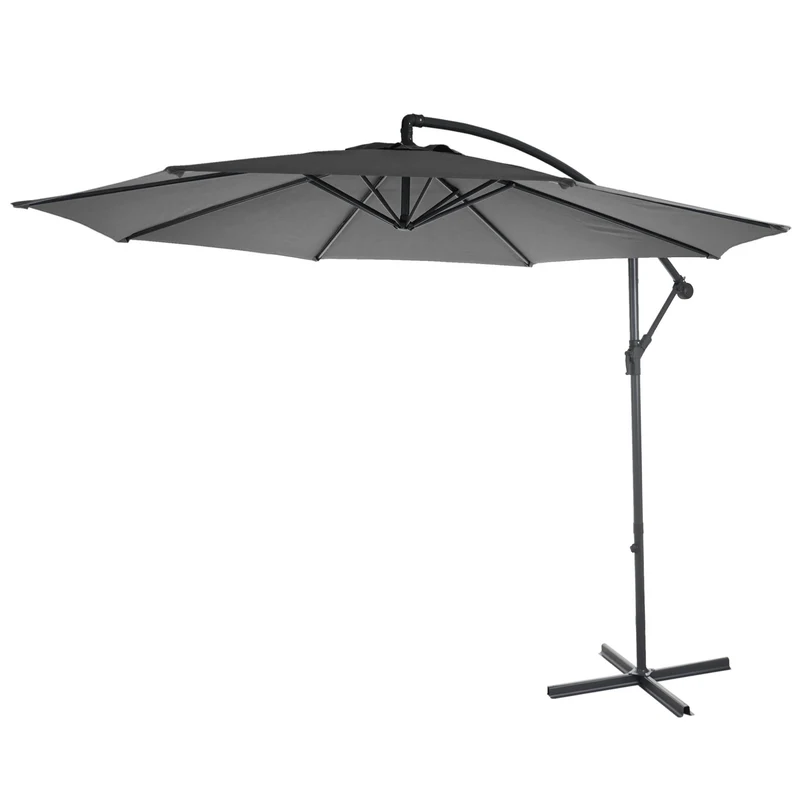 Parasol déporté protection solaire Ø 3m inclinable polyester/acier 11kg gris sans support 04_0000934