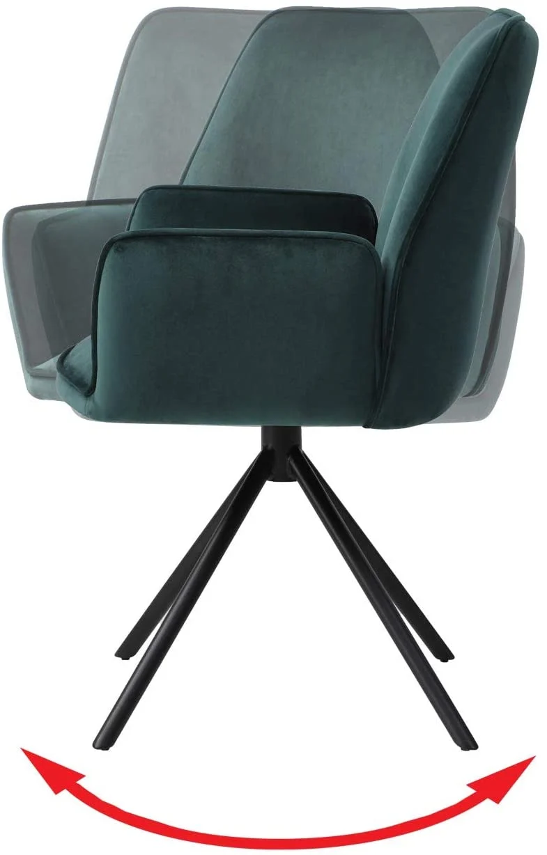 Chaise fauteuil rembourré salon bureau avec accoudoirs rotation 90° en velours vert FAL04035