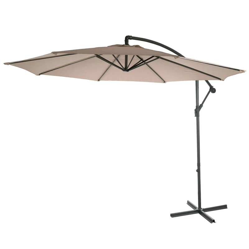 Parasol déporté protection solaire Ø 3m inclinable polyester/acier 11kg beige sable sans support 04_0000948