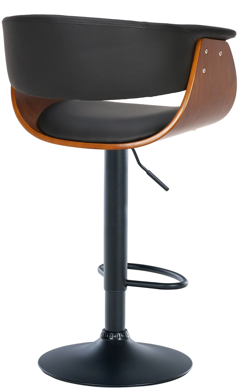 Lot de 2 tabourets de bar chic et confortable en bois noyer synthétique et métal noir TDB10721