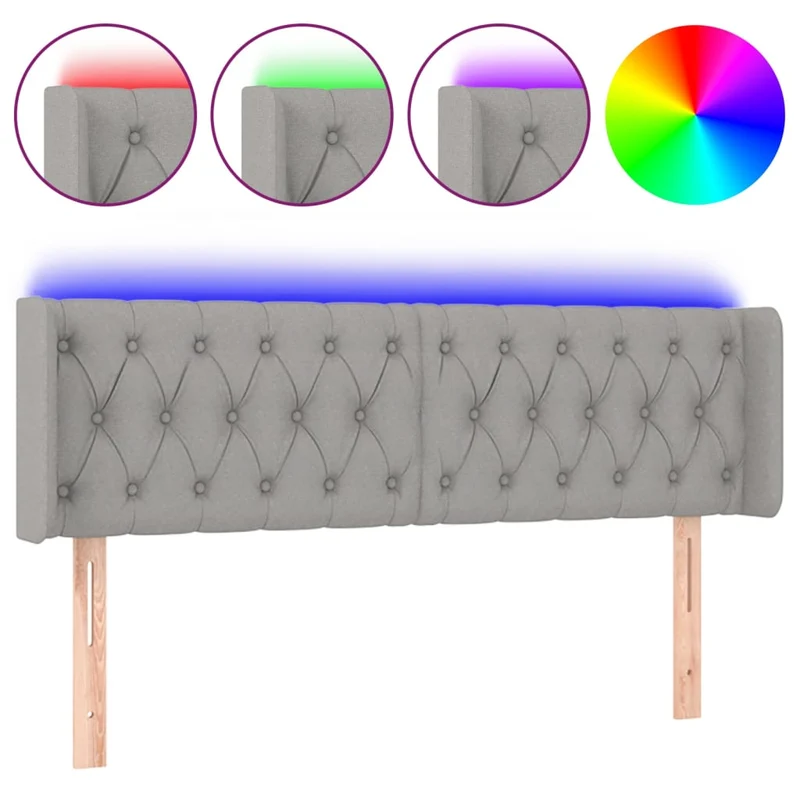 Tête de lit accessoire couchage chambre à coucher meuble à LED 147 x 16 x 78/88 cm tissu gris clair TDL0201377