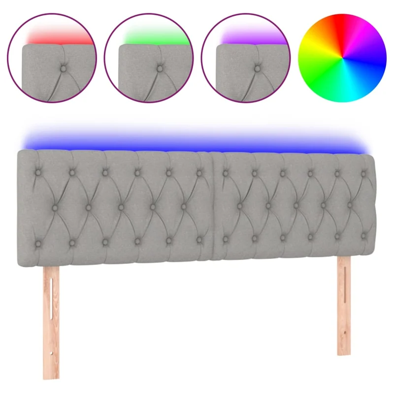Tête de lit accessoire couchage chambre à coucher meuble à LED 144 x 7 x 78/88 cm tissu gris clair TDL0201391