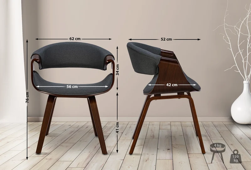 Chaise de salle à manger fauteuil de bureau sans roulette assise en tissu gris pieds en bois FAL101550