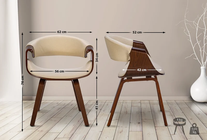 Chaise de salle à manger fauteuil de bureau sans roulette assise en tissu crème pieds en bois FAL10548