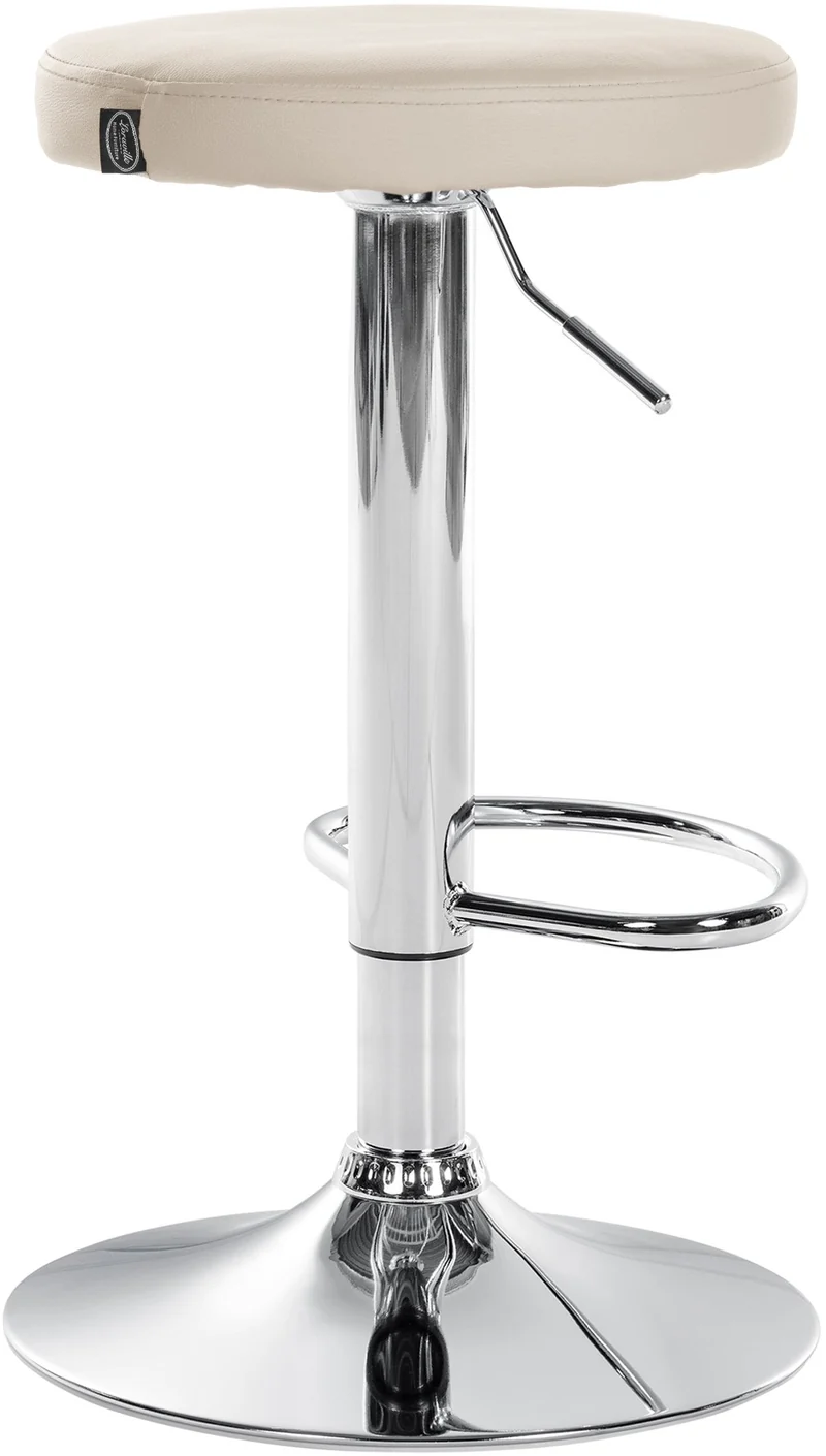 Lot de 2 tabourets de bar design simple avec assise en synthétique crème et cadre métal chromé TDB10691