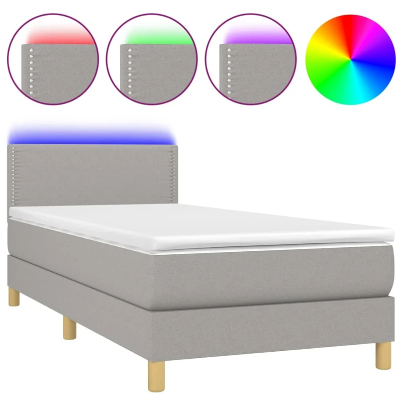 Cadre de lit LED avec sommier tête de lit matelas 90x200cm tissu gris clair TDL0209445
