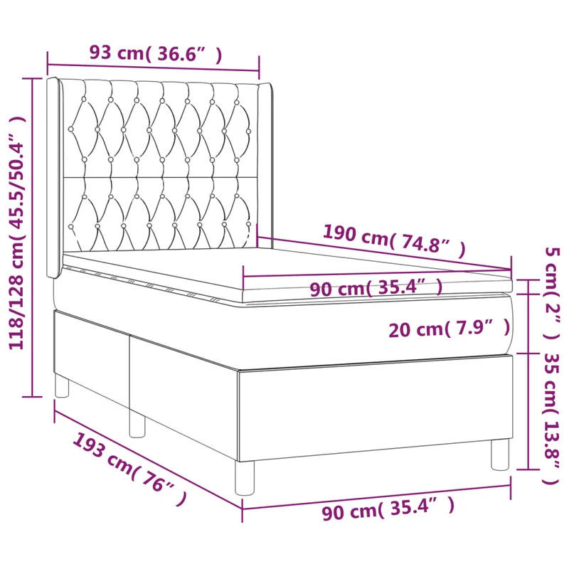 Cadre de lit LED avec sommier tête de lit matelas 90x190cm tissu gris clair TDL0209482