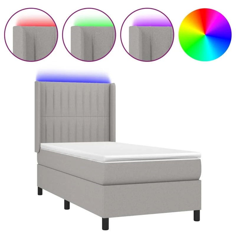 Cadre de lit LED avec sommier tête de lit matelas 90x190cm tissu gris clair TDL0209471