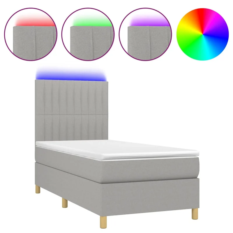 Cadre de lit LED avec sommier tête de lit matelas 90x190cm tissu gris clair TDL0209470
