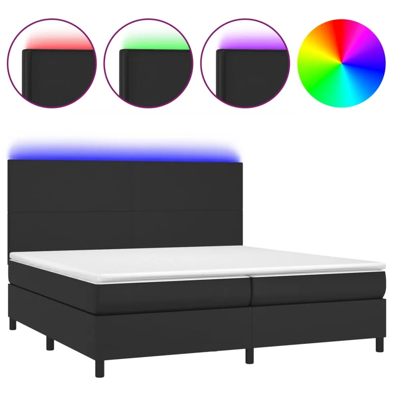 Cadre de lit LED avec sommier tête de lit matelas 200x200cm synthétique noir TDL0209140