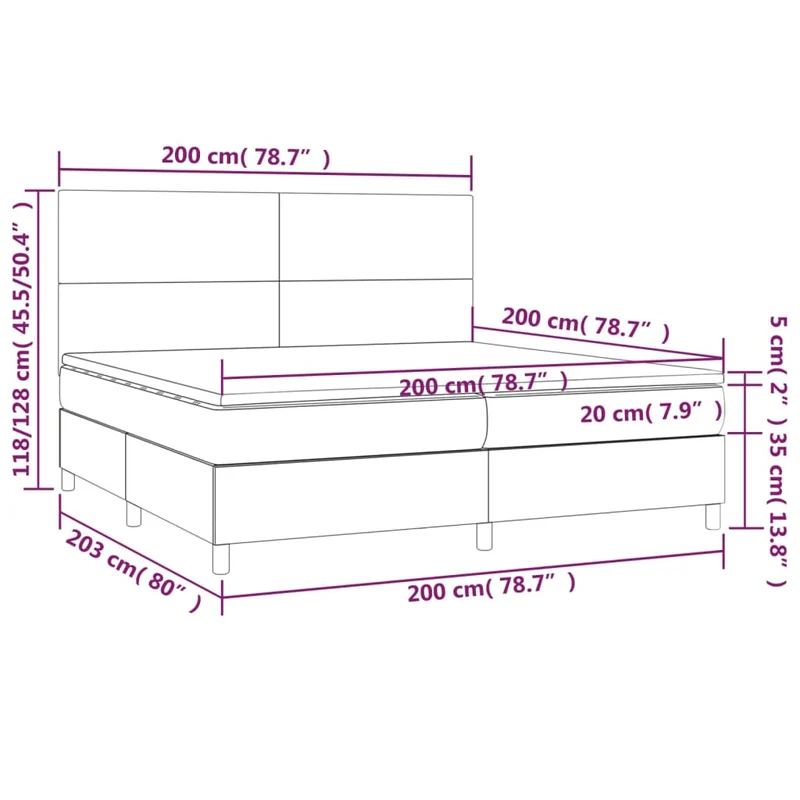 Cadre de lit LED avec sommier tête de lit matelas 200x200cm synthétique noir TDL0209140