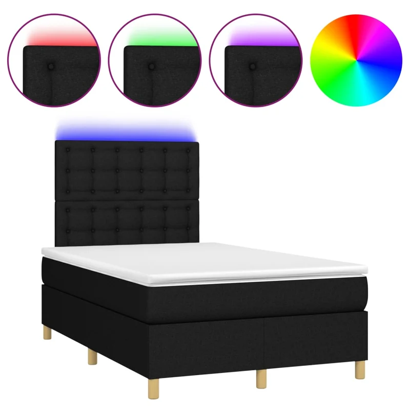 Cadre de lit LED avec sommier tête de lit matelas 120 x 200 cm tissu noir TDL0209292