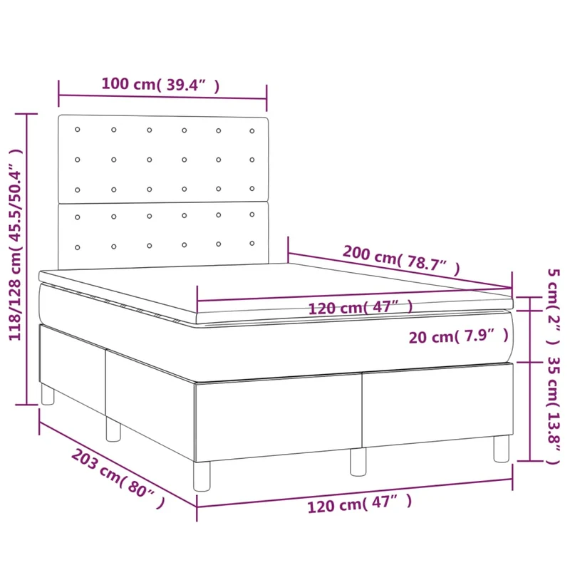 Cadre de lit LED avec sommier tête de lit matelas 120 x 200 cm tissu noir TDL0209292
