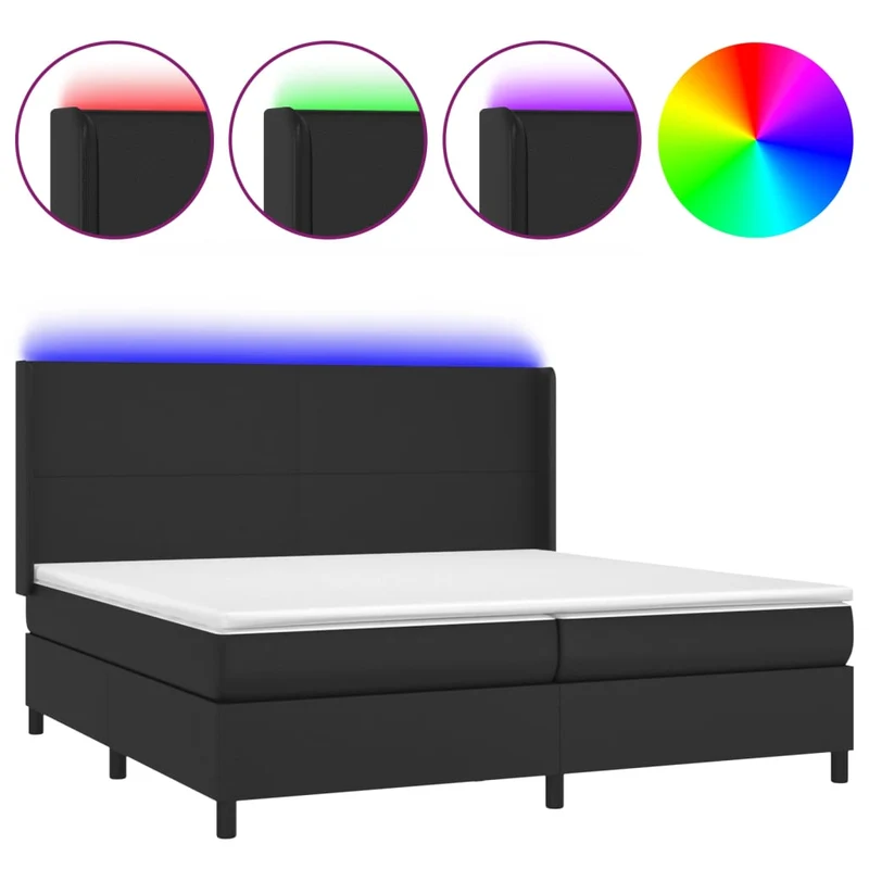 Cadre de lit LED avec sommier tête de lit matelas 200x200cm synthétique noir TDL0209137