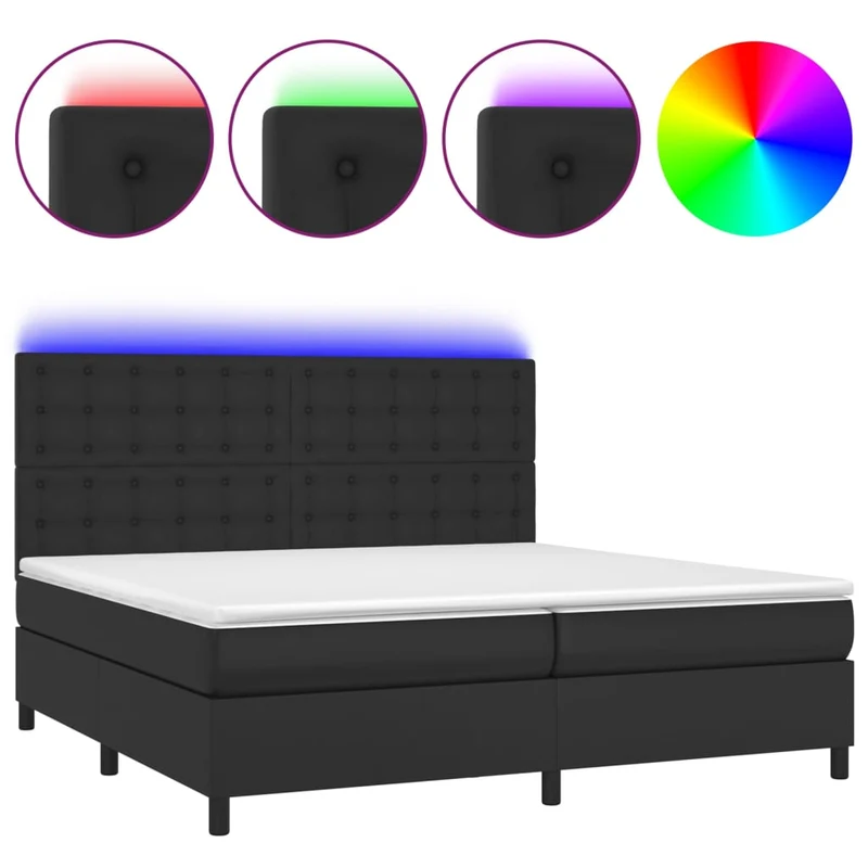 Cadre de lit LED avec sommier tête de lit matelas 200x200cm synthétique noir TDL0209135