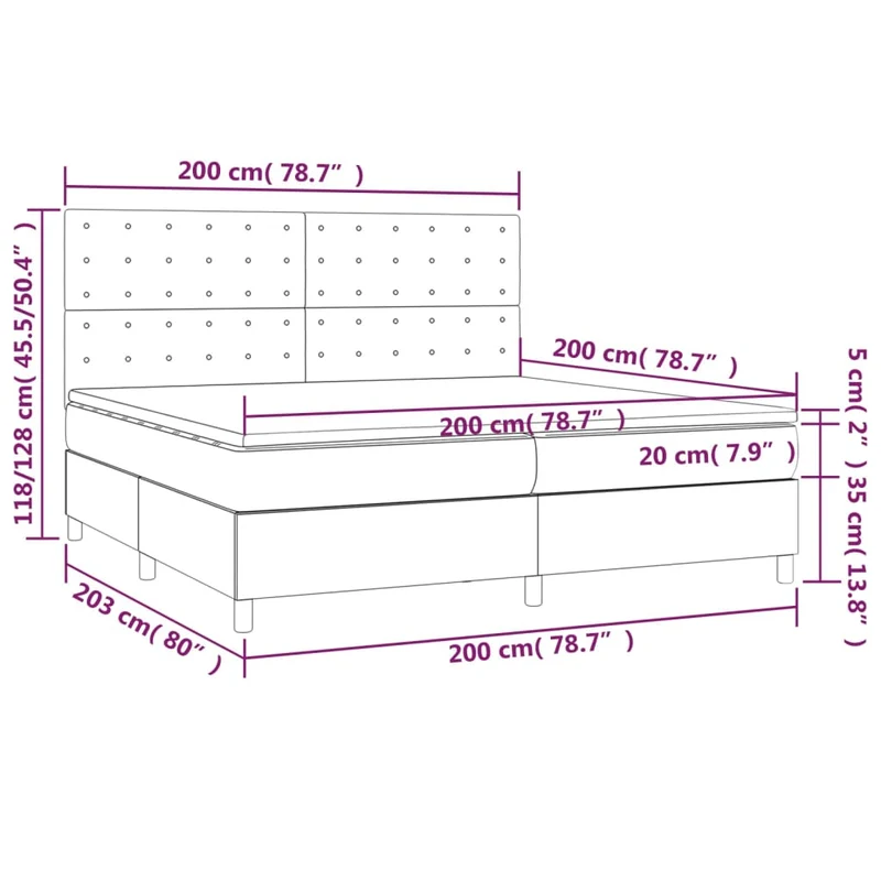 Cadre de lit LED avec sommier tête de lit matelas 200x200cm synthétique noir TDL0209135