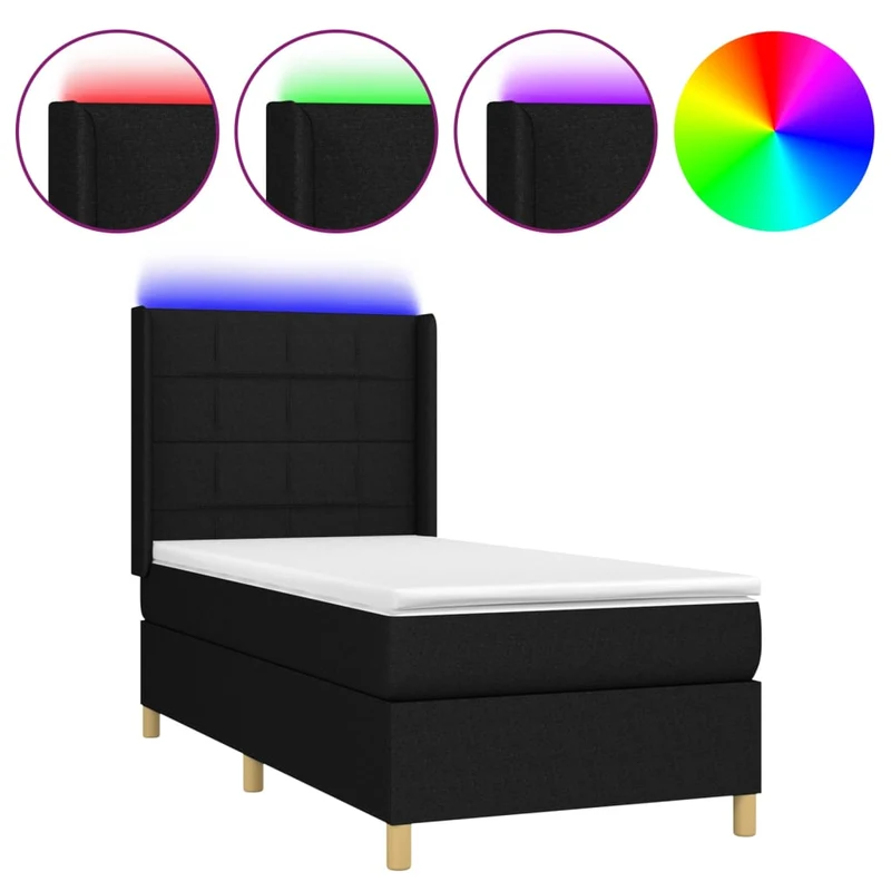 Cadre de lit LED avec sommier tête de lit matelas 80x200cm tissu noir TDL0209112