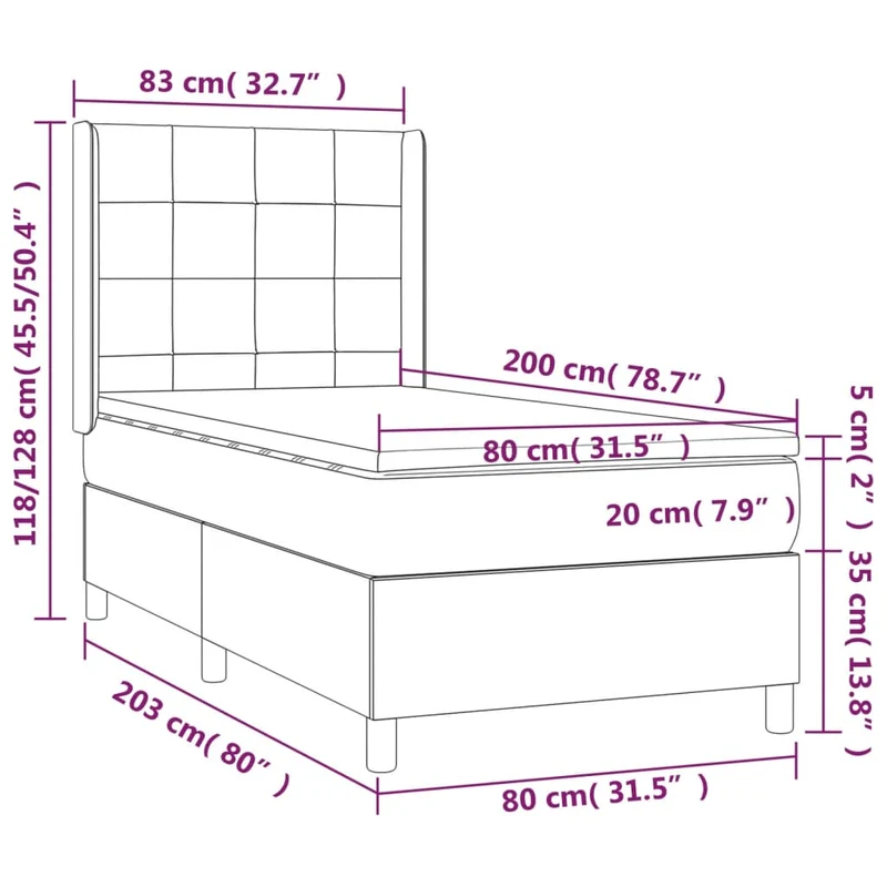Cadre de lit LED avec sommier tête de lit matelas 80x200cm tissu noir TDL0209112