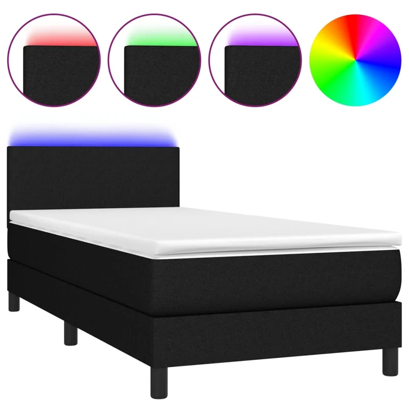 Cadre de lit LED avec sommier tête de lit matelas 80x200cm tissu noir TDL0209093