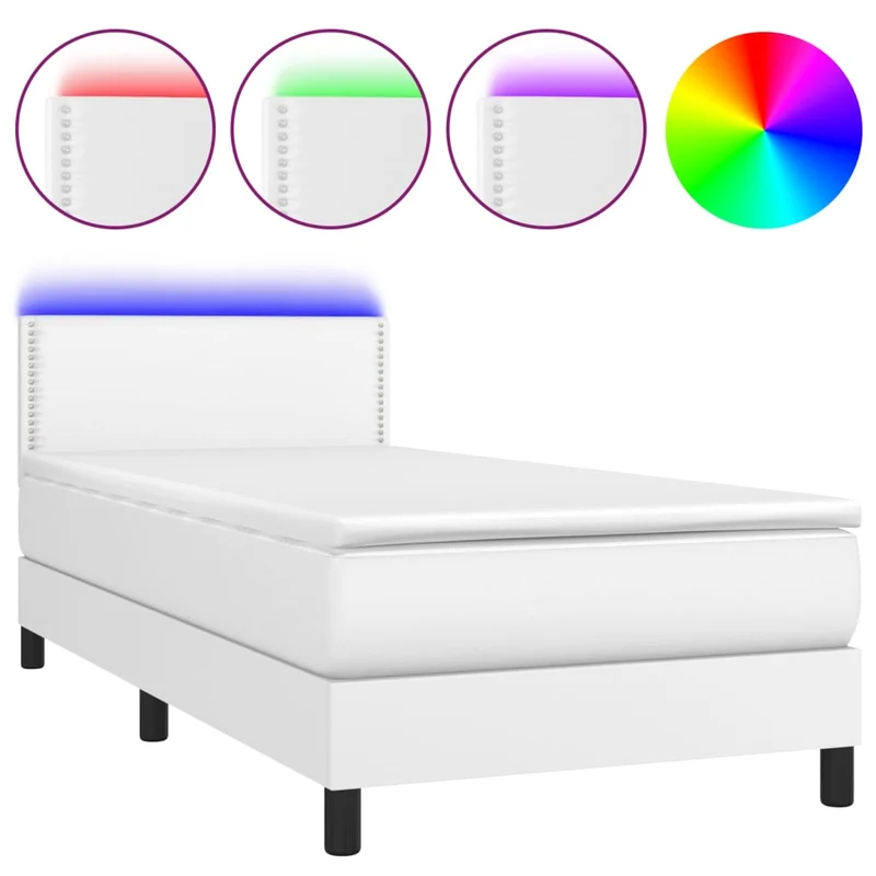 Cadre de lit LED avec sommier tête de lit matelas 100x200 cm synthétique blanc TDL0208734