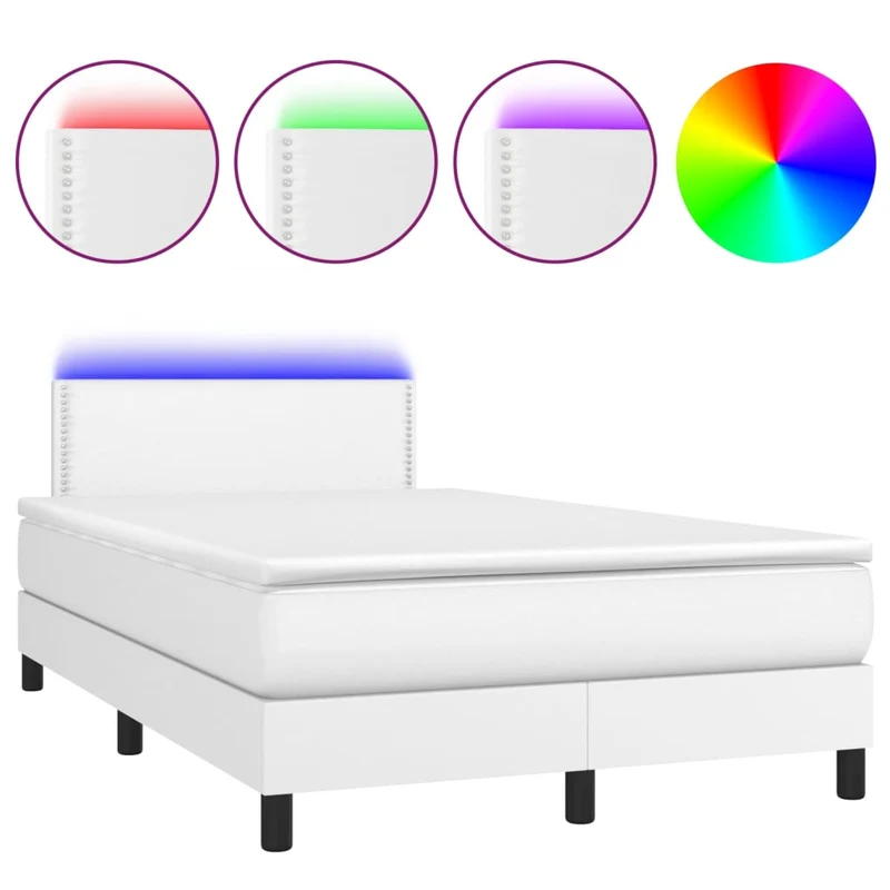 Cadre de lit LED avec sommier tête de lit matelas 120x200 cm synthétique blanc TDL0208728