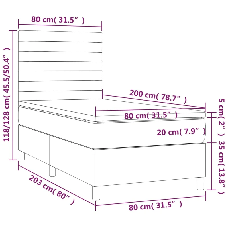 Cadre de lit LED avec sommier tête de lit matelas 80x200cm tissu gris foncé TDL0209430