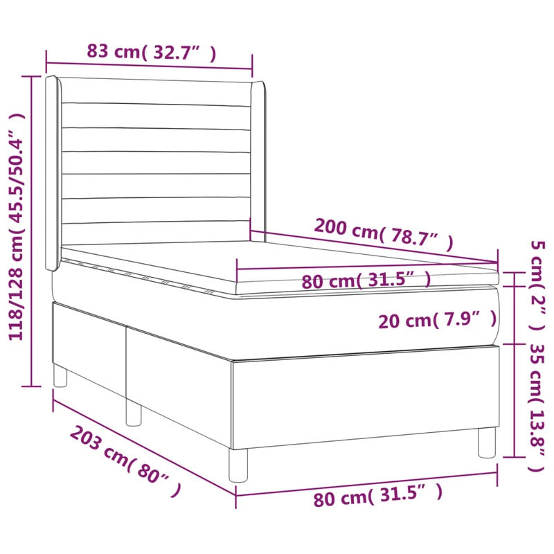 Cadre de lit LED avec sommier tête de lit matelas 80x200cm tissu gris foncé TDL0209429