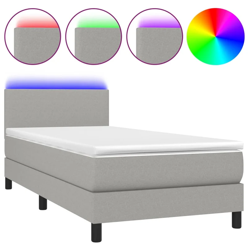 Cadre de lit LED avec sommier tête de lit matelas 80x200cm tissu gris clair TDL0209507