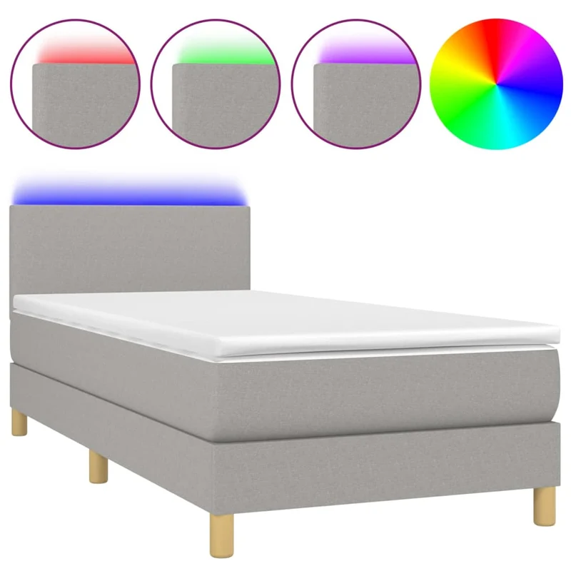 Cadre de lit LED avec sommier tête de lit matelas 80x200cm tissu gris clair TDL0209498