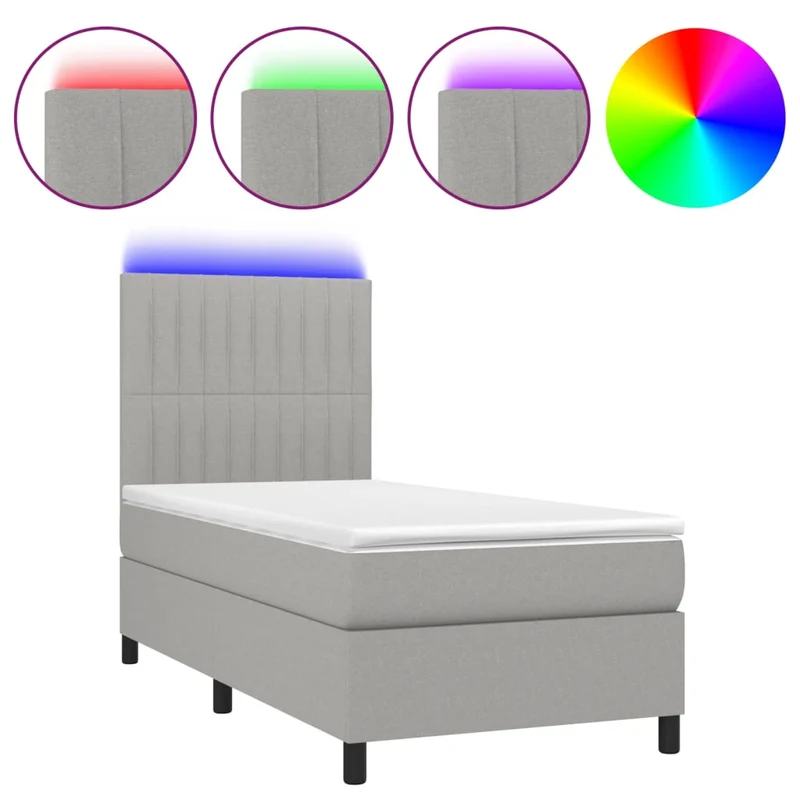 Cadre de lit LED avec sommier tête de lit matelas 90x190cm tissu gris clair TDL0209480