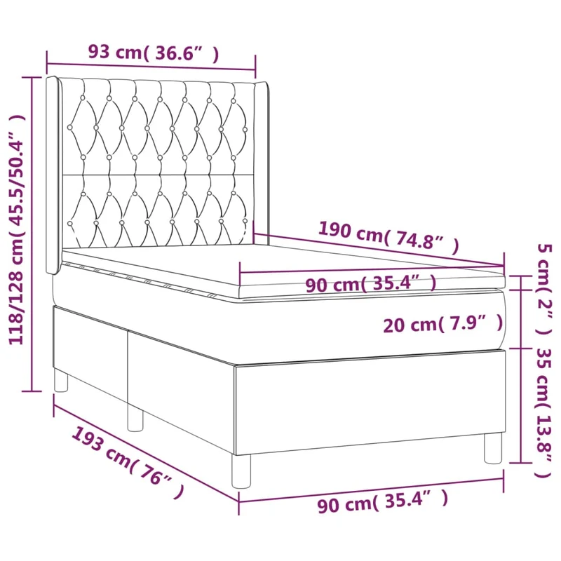 Cadre de lit LED avec sommier tête de lit matelas 90x190cm tissu gris clair TDL0209483