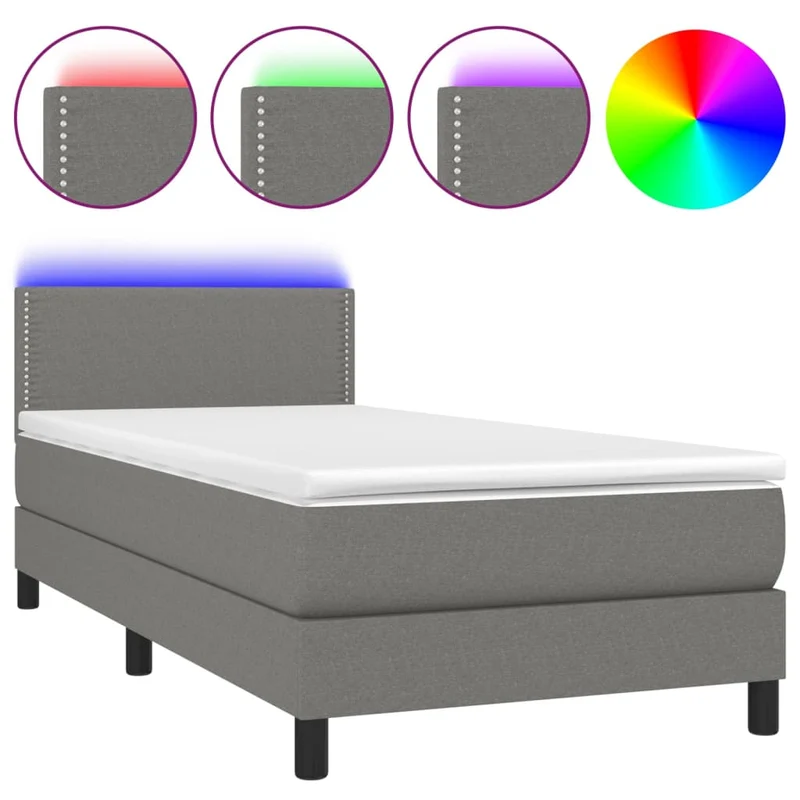 Cadre de lit LED avec sommier tête de lit matelas 90x200cm tissu gris foncé TDL0209361