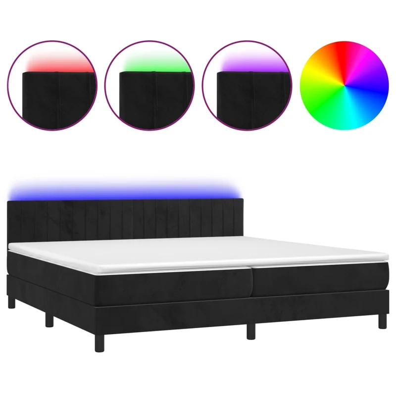 Cadre de lit LED avec sommier tête de lit matelas 200x200 cm tissu velours noir TDL0209141