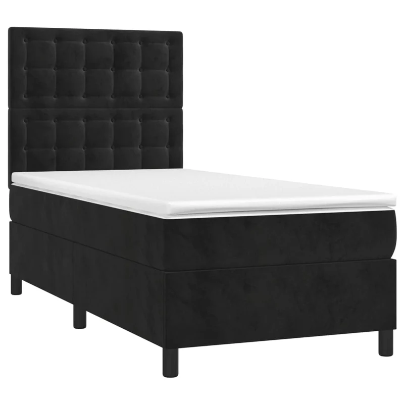 Cadre de lit LED avec sommier tête de lit matelas 100x200 cm tissu velours noir TDL0209317