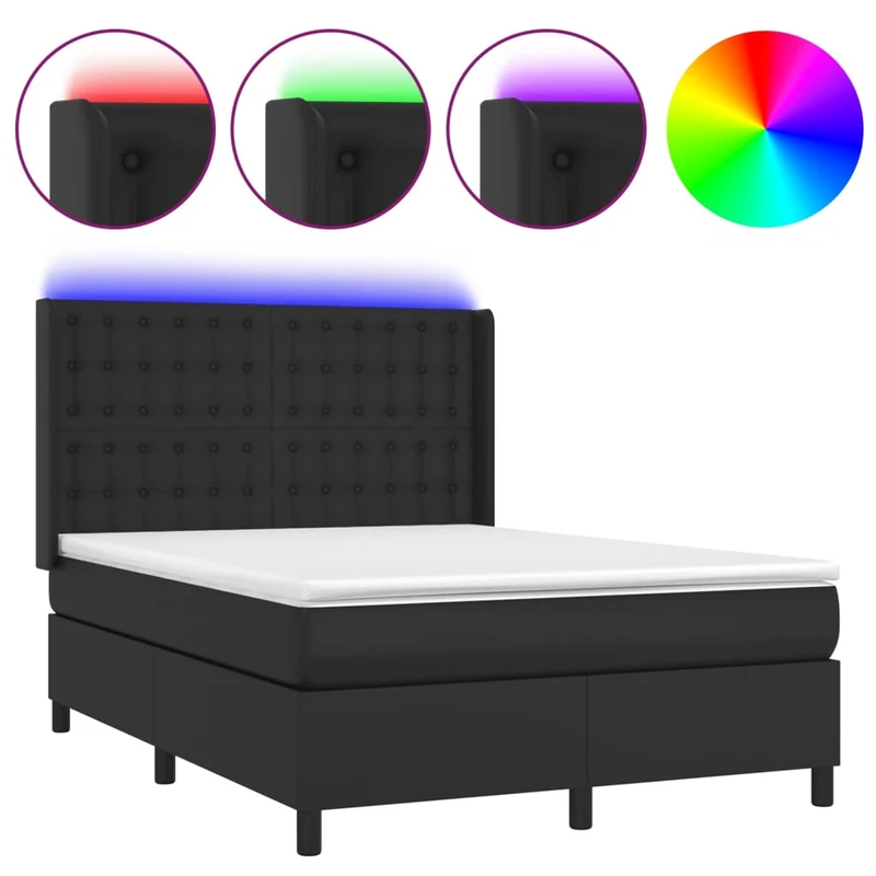 Cadre de lit LED avec sommier tête de lit matelas 140x200cm synthétique noir TDL0209195
