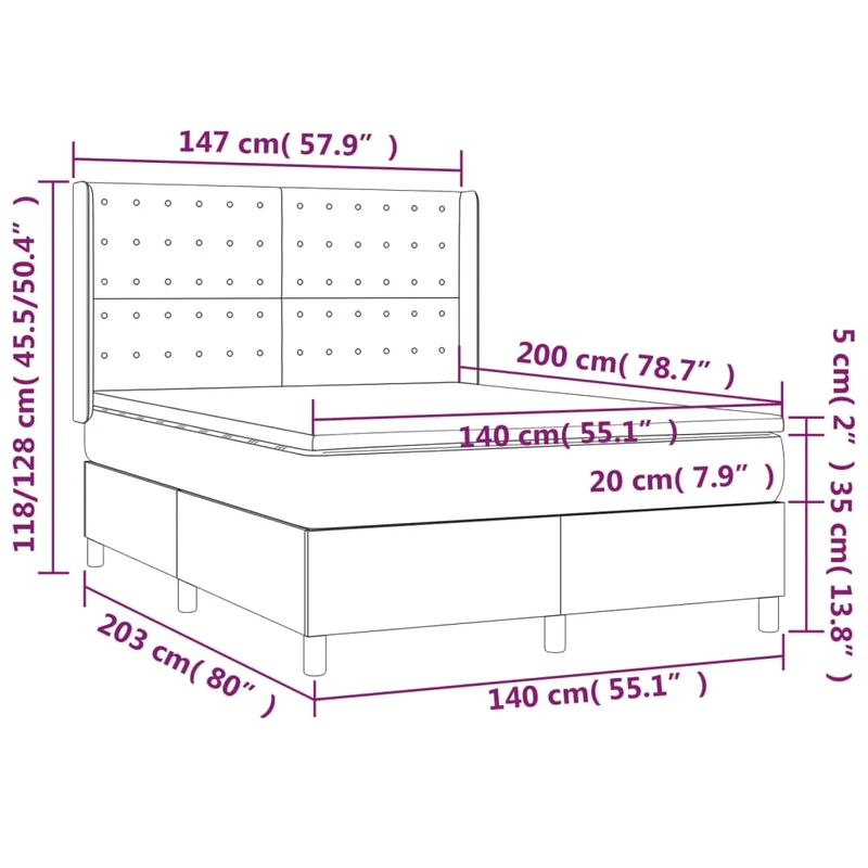 Cadre de lit LED avec sommier tête de lit matelas 140x200cm synthétique noir TDL0209195