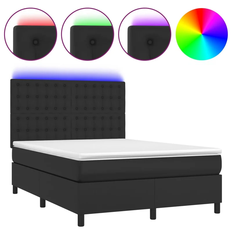 Cadre de lit LED avec sommier tête de lit matelas 140x200cm synthétique noir TDL0209193