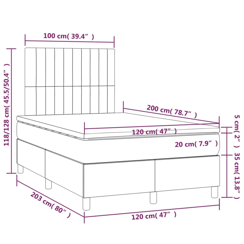 Cadre de lit LED avec sommier tête de lit matelas 120 x 200 cm tissu velours noir TDL0209277