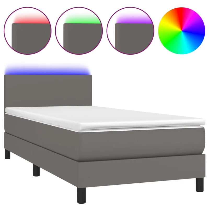 Cadre de lit LED avec sommier tête de lit matelas 100x200 cm synthétique gris TDL0208603