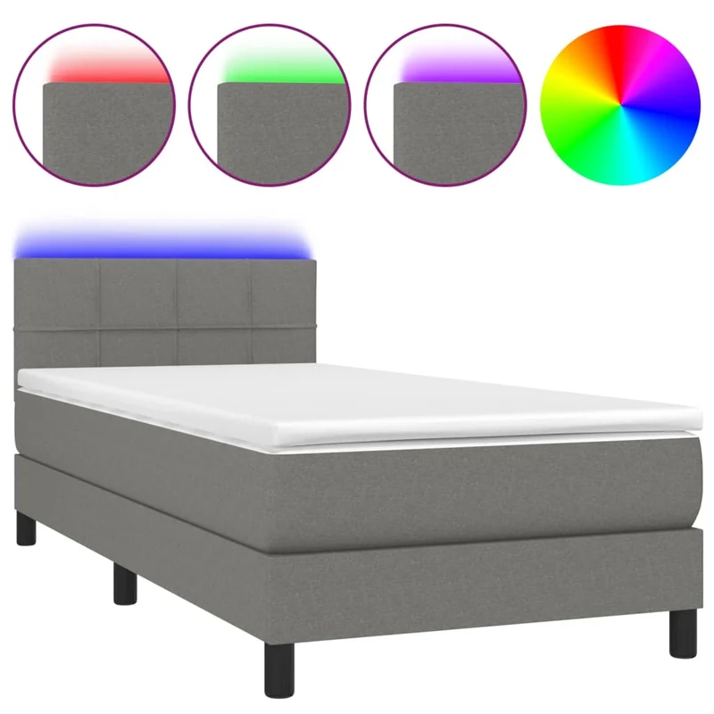 Cadre de lit LED avec sommier tête de lit matelas 90x190cm tissu gris foncé TDL0209407
