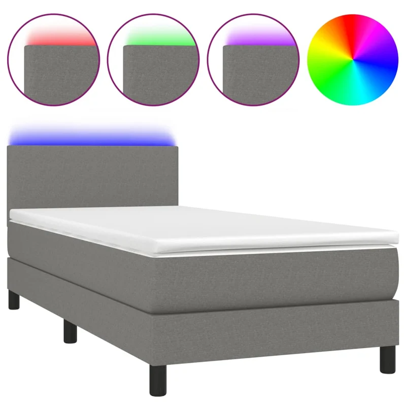 Cadre de lit LED avec sommier tête de lit matelas 90x190cm tissu gris foncé TDL0209395