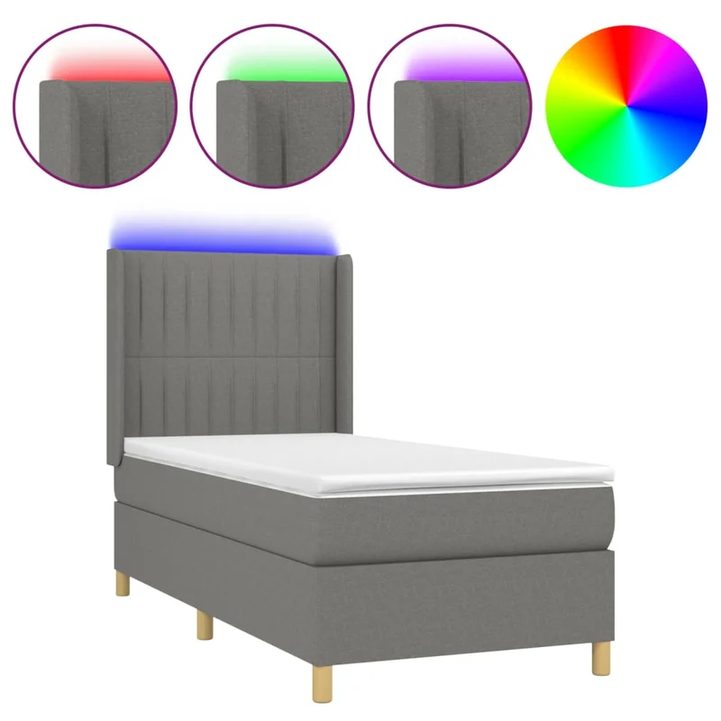 Cadre de lit LED avec sommier tête de lit matelas 90x190cm tissu gris foncé TDL0209394