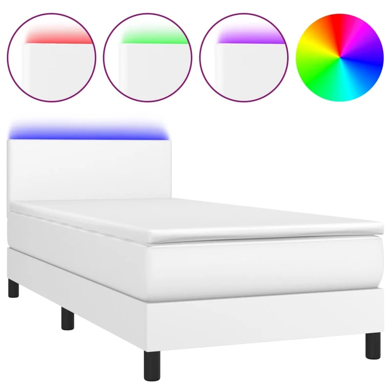 Cadre de lit LED avec sommier tête de lit matelas 100x200 cm synthétique blanc TDL0208731