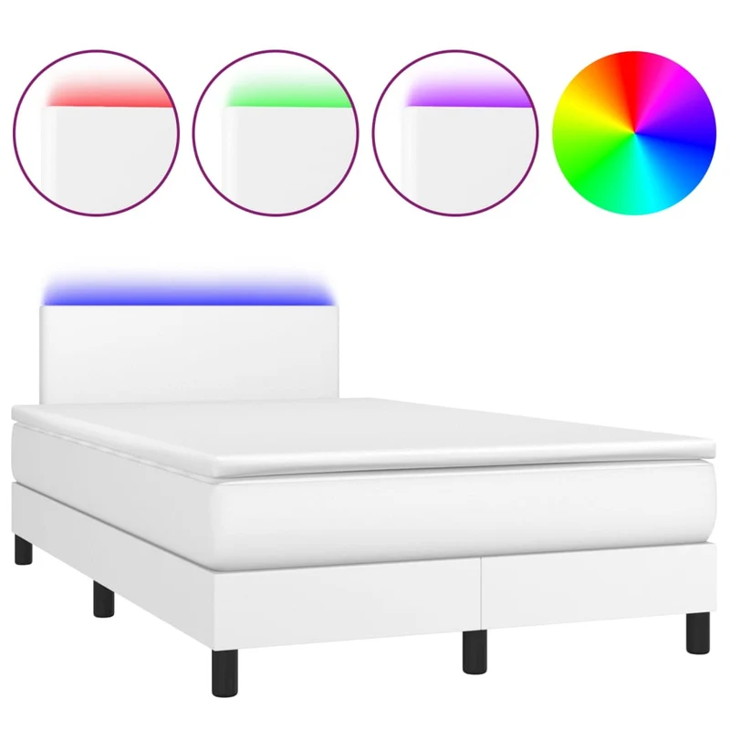 Cadre de lit LED avec sommier tête de lit matelas 120x200 cm synthétique blanc TDL0208724