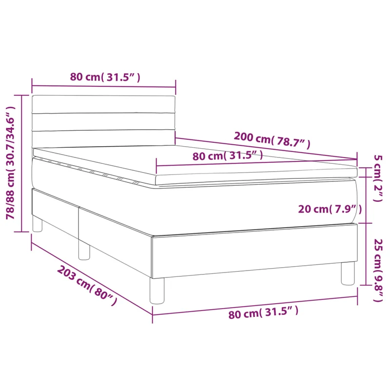 Cadre de lit LED avec sommier tête de lit matelas 80x200cm tissu gris foncé TDL0209440