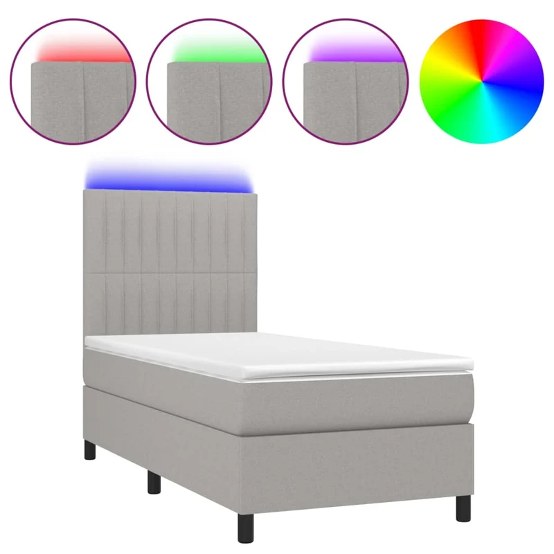 Cadre de lit LED avec sommier tête de lit matelas 90x200cm tissu gris clair TDL0209455